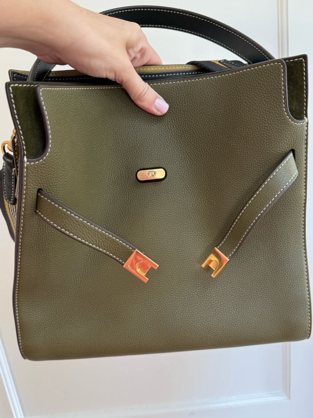 Tory Burch Lee Radziwill Double Bag in Leccio Green with two straps - Picture 4 of 14